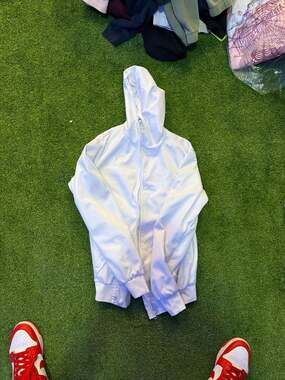 Puma White Lightweight Full-Zip Hooded Windbreaker Jacket